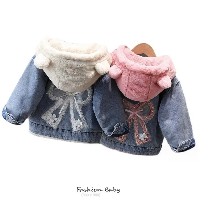 Children Coat Girls Padded Cotton Denim Jacket Winter New Fashion Warm Girl\'s Jacket Coat Splicing Mao Mao Outerwear