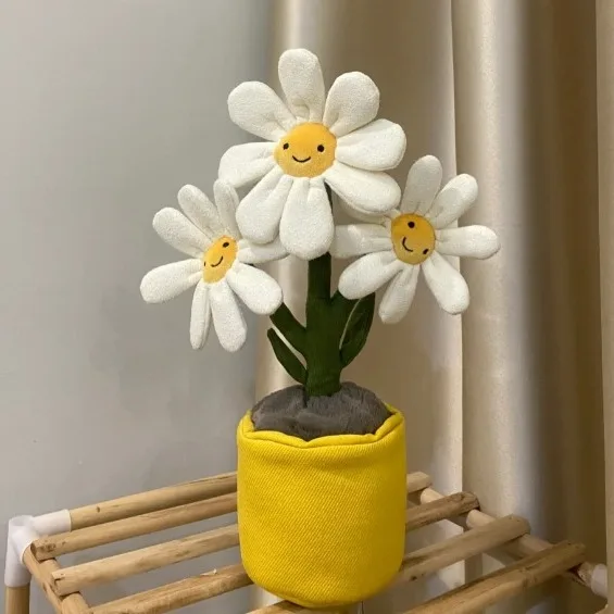 Planta en maceta de margarita y girasol frescos, adorno, regalo, etiqueta Jca, decoración completa de escritorio, accesorios de decoración del hogar, decoración del hogar