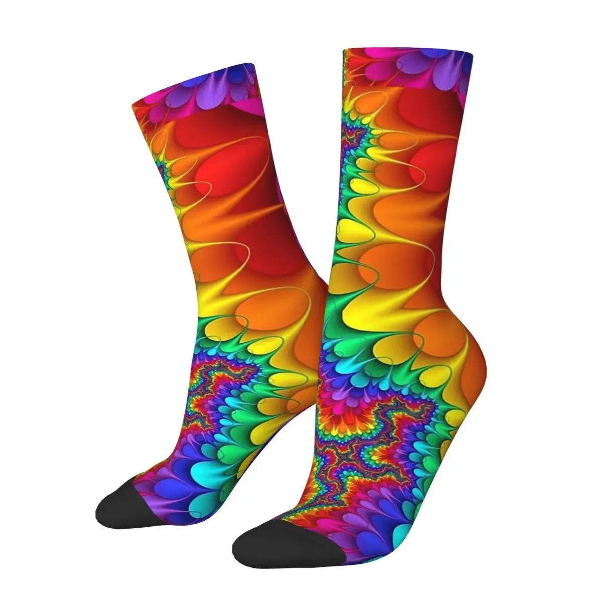 Chaussettes anti-éclaboussures arc-en-ciel pour hommes et femmes, chaussettes imprimées psychédéliques, chaussettes rétro respirantes, sports de course d'automne, chaussettes antibactériennes