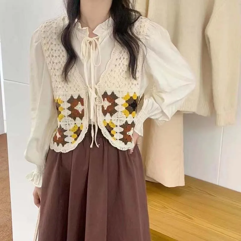 Boring Honey Hollow Out Strickweste Damen Vintage Oma Quadrat Häkel-Unterhemd Top Slim Fit ärmelloses Layering-Shirt