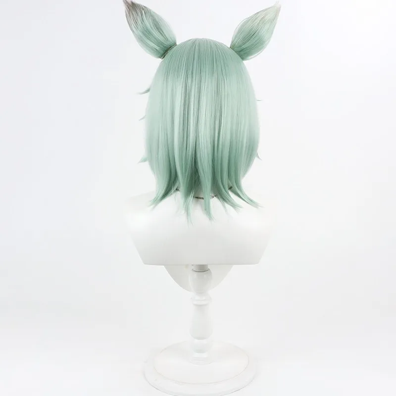 Anime Chainsmoker Cat Yaniko Sato Cosplay Wig Mint Green Short Hair Yanineko Cat Ears Tail Halloween Party Carnival Roleplay Wig view 4
