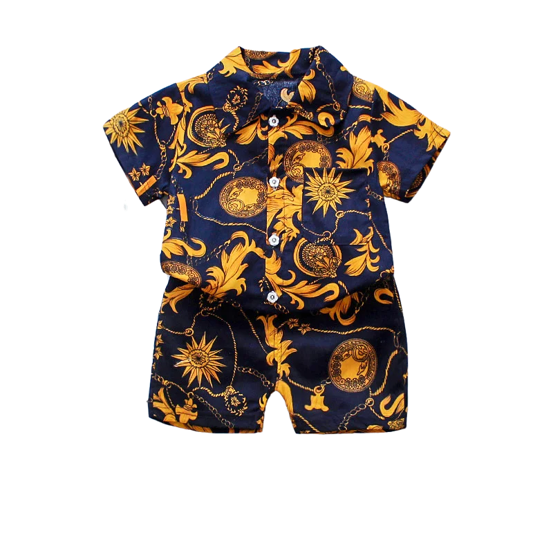 1-6 Year Baby Boys Floral Printed Clothes Set Summer Girl Short Sleeve Children\'s Shirt Top+Pants 2Pcs Kids Holiday Beach Outfit