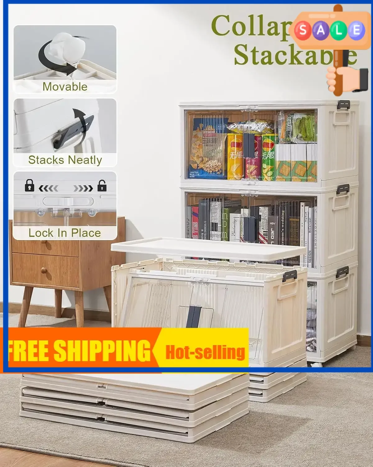 

Хит продаж! Горячие предложения! Эксклюзивное предложение: складные контейнеры для хранения 76QT с крышками - складной ящик для хранения с дверцами и колесами, складной.