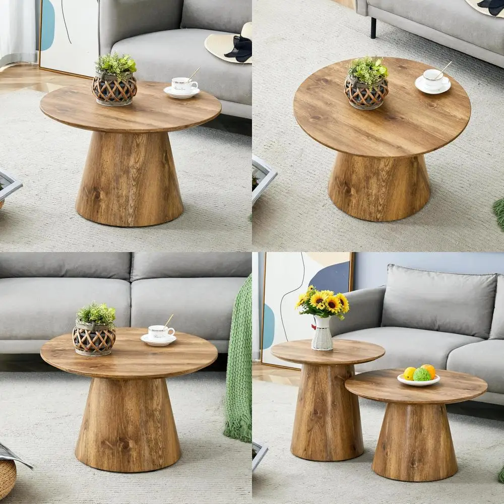 

Modern Wooden Round Coffee Table with Natural Grain, Small Circle Center Table for Contemporary Living Spaces
