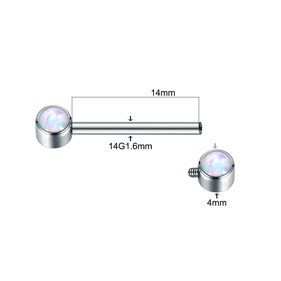 1PC Titanium 14G Nipple Barbell Rings Opal Bezel Set Internal Thread Nipple Shield Mamilo Piercings Sexy Women Jewelry 12/14/16