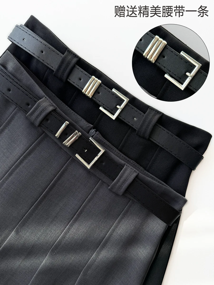 2025 ผู้หญิงวินเทจสีทึบ JK กระโปรงยาวหญิง Elegant สบายชุดหญิงหวานสายซิปจีบกระโปรง