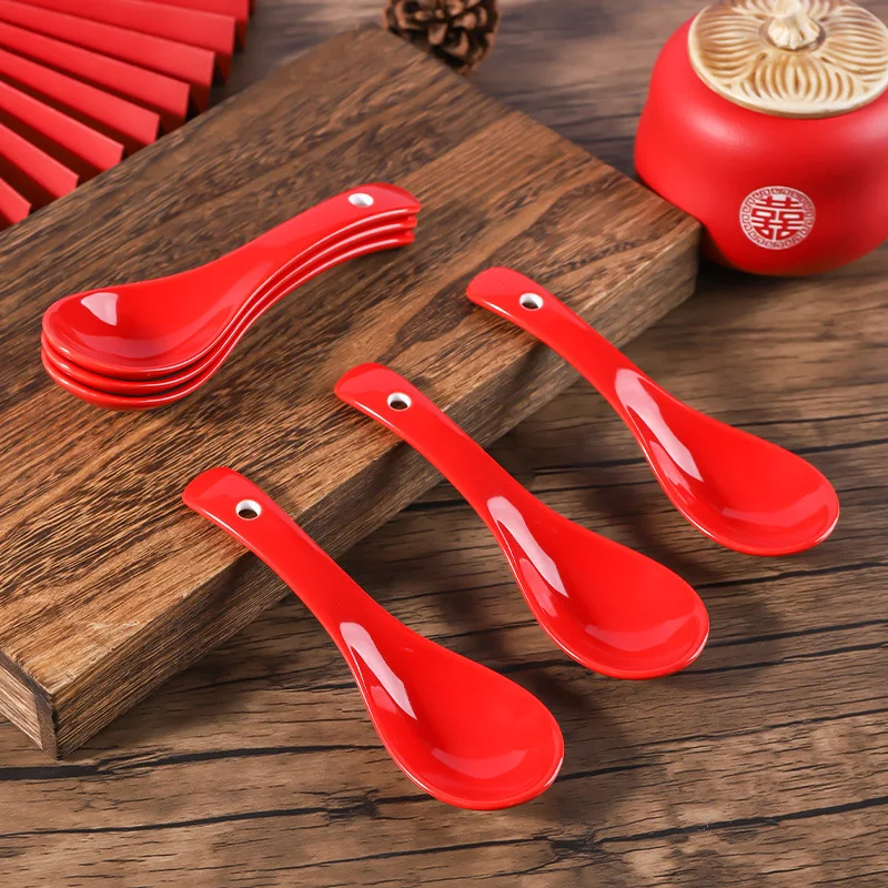 Creative Red Ceramic Soup Spoon Wedding Home Use Ceramic Spoon High Aesthetic Value Porridge Spoon Dessert Spoon Soup Ladle