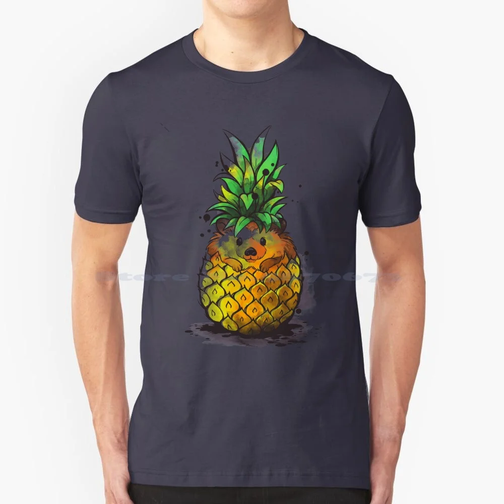 Pineapple Hedgehog Tropical Watercolor T Shirt 100% Cotton Tee Cute Pineapple Fruits Summer Watercolor Vacation Holiday Animals