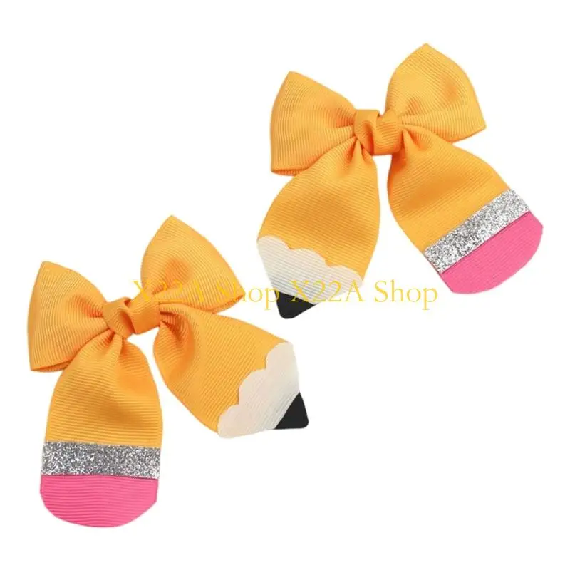 Unique 1Pair Comfortable Kids Hair Bows With Pencil Pattern Everyday Wear Sports Event Strong Hold Cheerleading