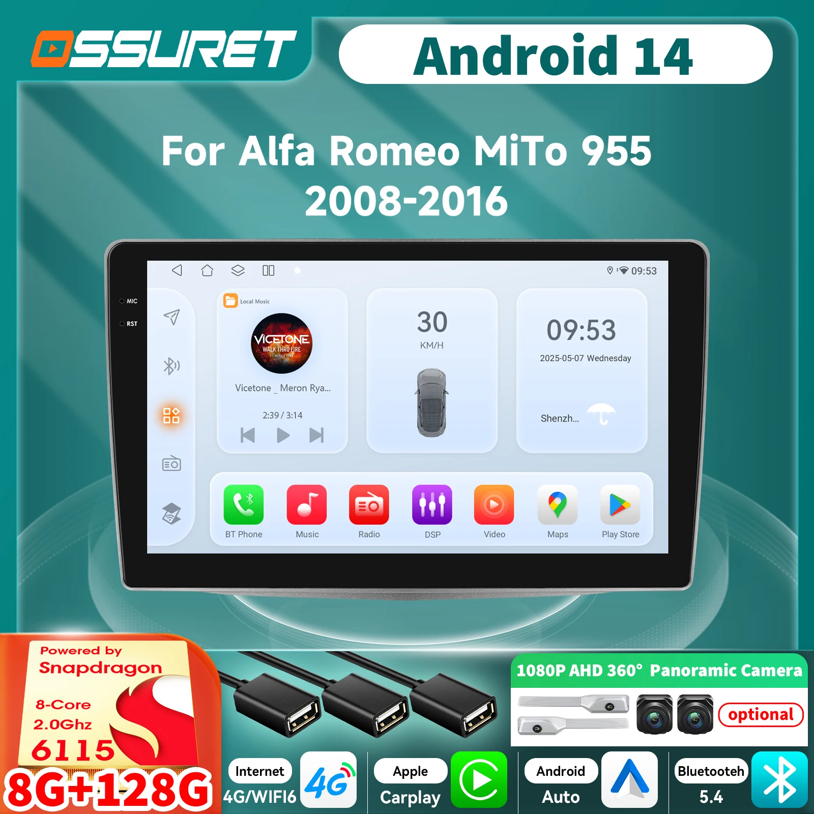 CarPlay Auto 2DIN Car Audio for Alfa Romeo MiTo 955 2008- 2016 360 Cam Intelligent Autoradio Multimedia Player car stereo RDS BT