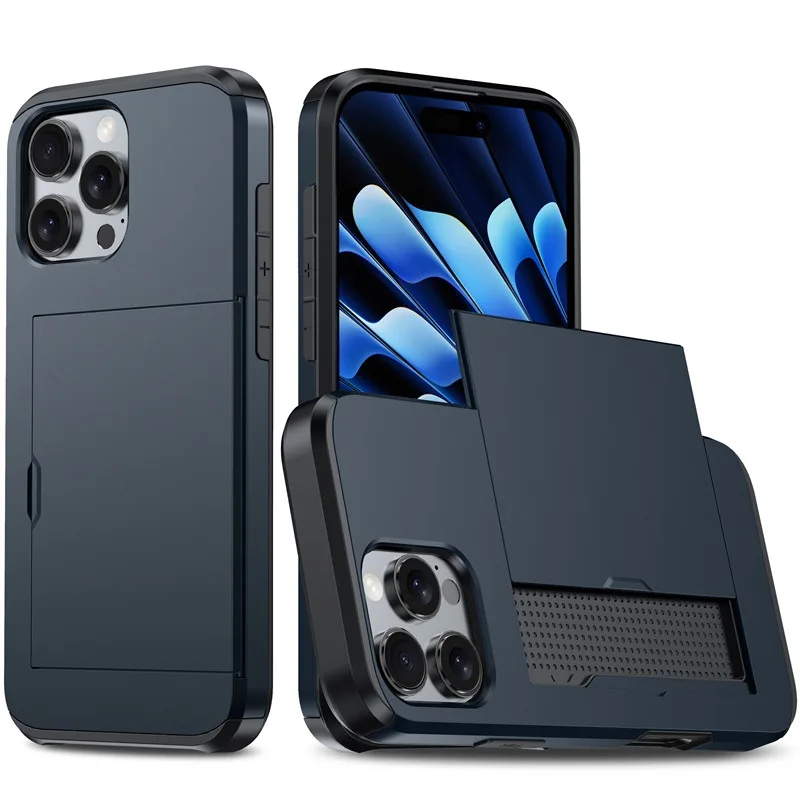 Sliding Bank Card Storage Phone Anti Drop Protective Case Suitable for IPhone 15 16 17 Full Series