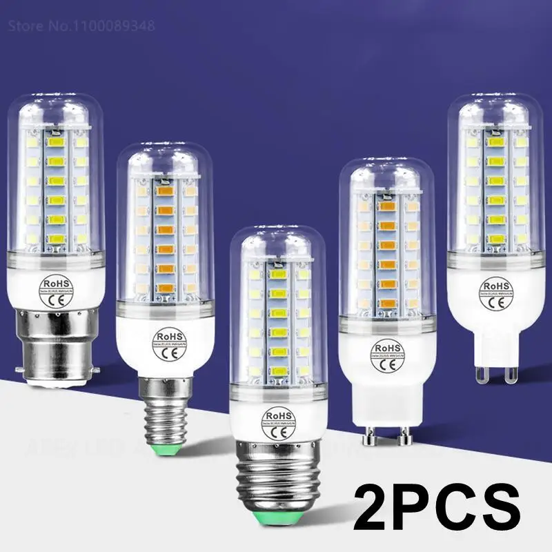 2PCS E27 Led Lamp Bulb E14 Led Candle Light Bulb B22 Corn Lamp  Led 7W 12W 15W 20W 25W AC220V Bombilla Chandelier Lighting 240V