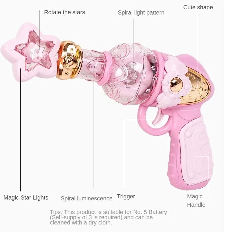 Princess Electric Toy Gun with Sound Light Effects Twirling Star Cute Fantasy Role Play Toy Non-Firing Girls Birthday Party Gift