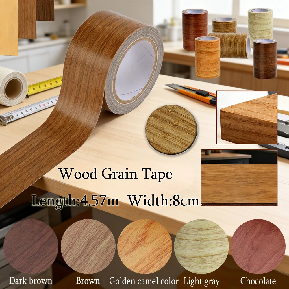 1 Roll DIY Wood Grain Repair Tape 8cmx4.5m, Self-Stick for Instant Furniture & Floor Renovation, Covers Scratches Easy ﻿