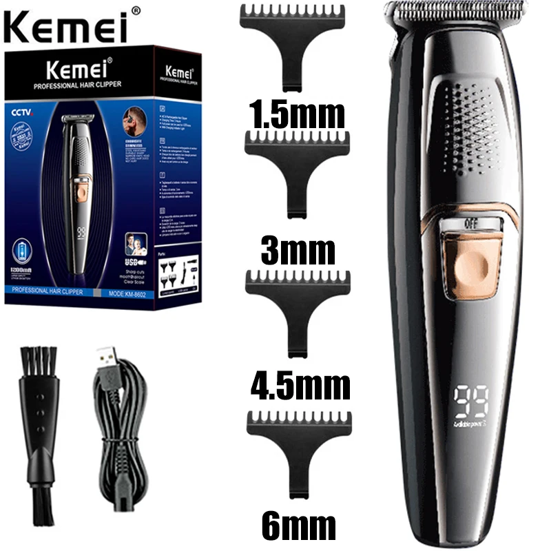 

Kemei Km-8602 Led Screen Steel Cutter Head Hair Clipper Men Strong Power Rechargeable Professional Electric Trimmer Enchen