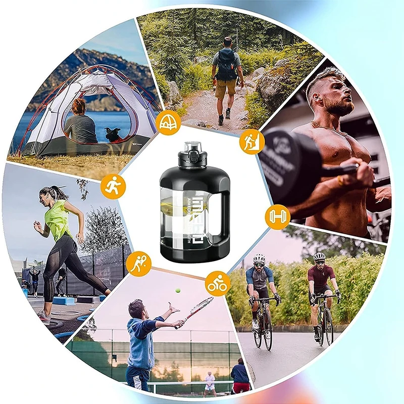 2.8L/1.8L Large Capacity Water Bottle With Straw Gym Fitness Drinking Bottle Outdoor Camping Cycling Hiking Sport Plastic Bottle