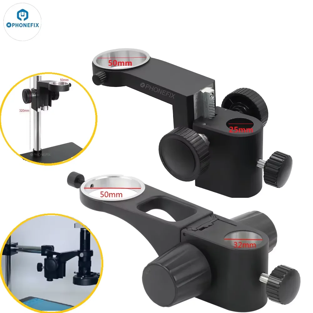 Microscope Head Holder Focus Adjustment Arm Binocular Trinocular Microscopio Ring Arbor Stand Bracket 50mm Diameter 25mm 32mm