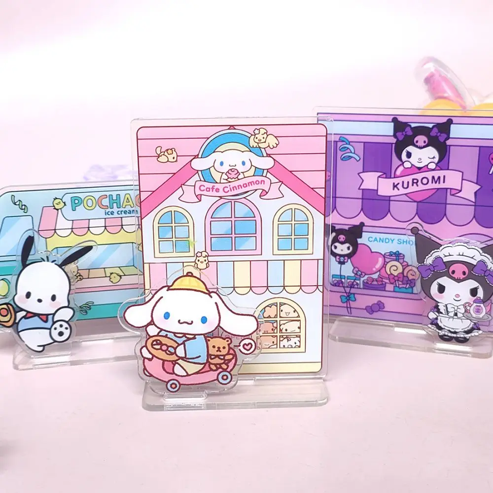 Sanrio Kuromi Mymelody Anime Figure Cinnamoroll Desktop Inspirational Stand Card Acrylic Note Clip Funny Creative Decoration