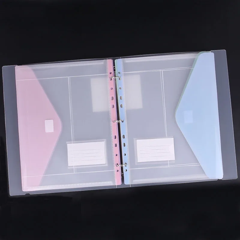 Macaron Color 11-Hole A4 Binder Pockets Transparent Binder Pocket Organizer Folders Document Pouch Bag with Label School Office