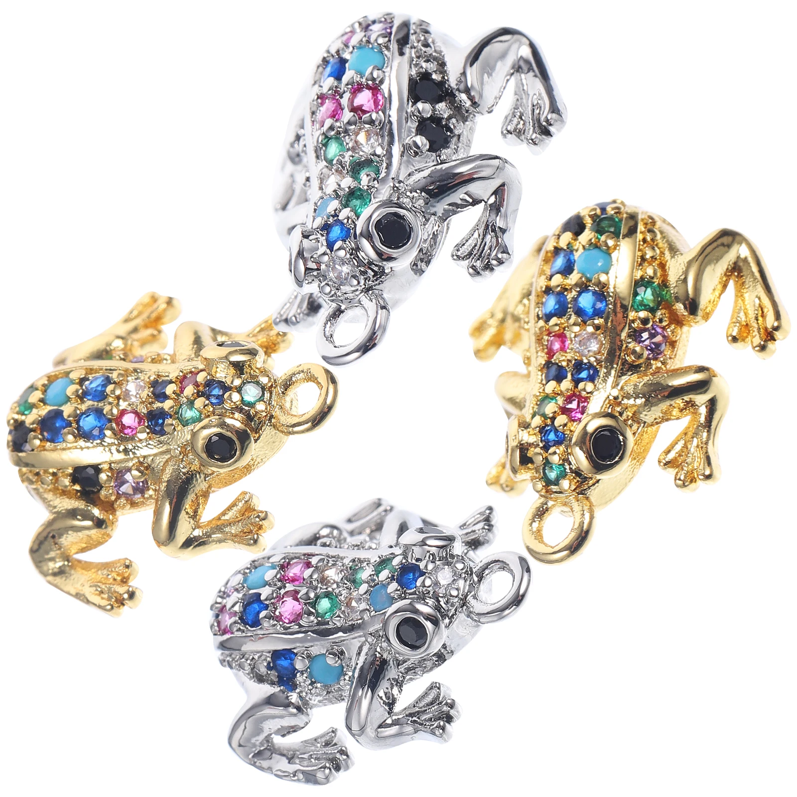 

4 Pcs Animal Fancy Color Diamond Frog Pendant Miss Jewelry Mini Frogs Brass Charm Necklace