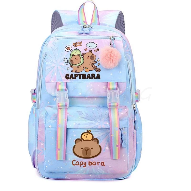 귀여운 Capybara 학교 가방 고등학생 배낭 십대 소녀 대용량 중학교 노트북 Mochila 4 색