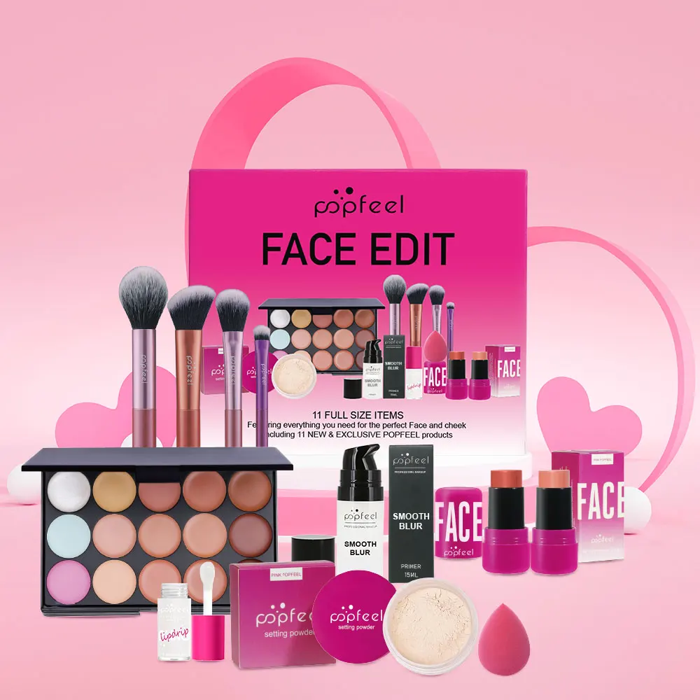 POPFEEL Set de regalo de maquillaje para el día de San Valentín y cumpleaños: kit de maquillaje todo en uno de 11 piezas para niñas y mujeres, con corrector P