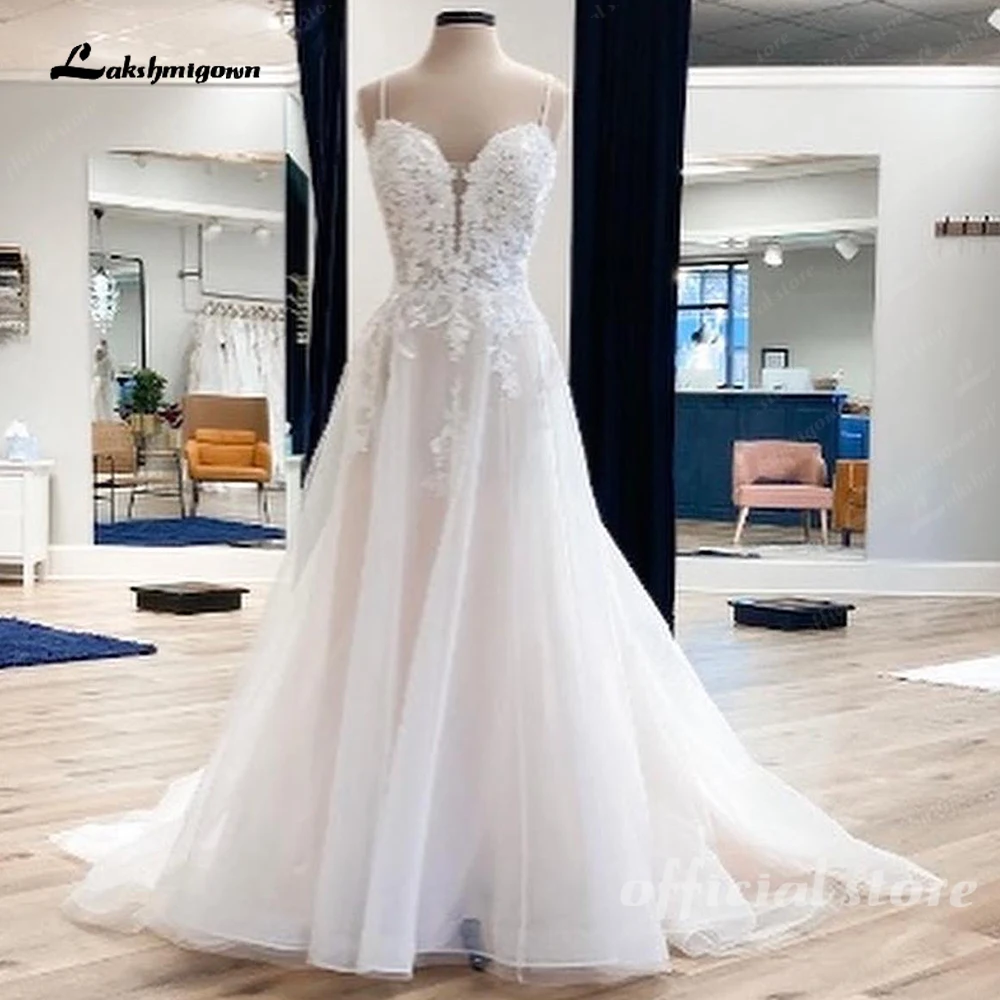 Lakshmigown женское пляжное свадебное платье в стиле бохо Vestido Novia индивидуальное гражданское тюлевое платье невесты с кружевными бусинами на бретельках