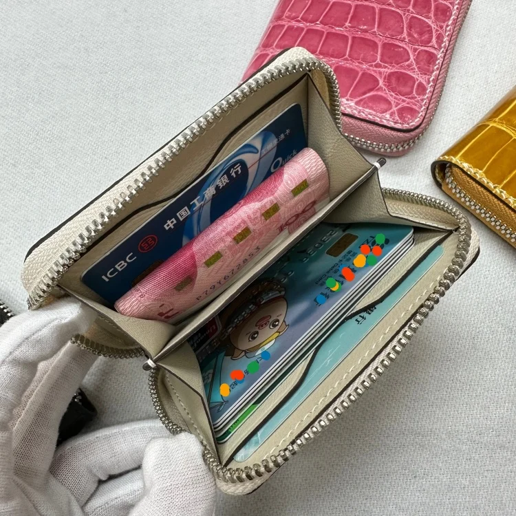 2024 New Designer Hand Sewn Wax American Crocodile Belly Wallet With Multiple Card Slots Genuine Leather Lady Zero Wallet 45