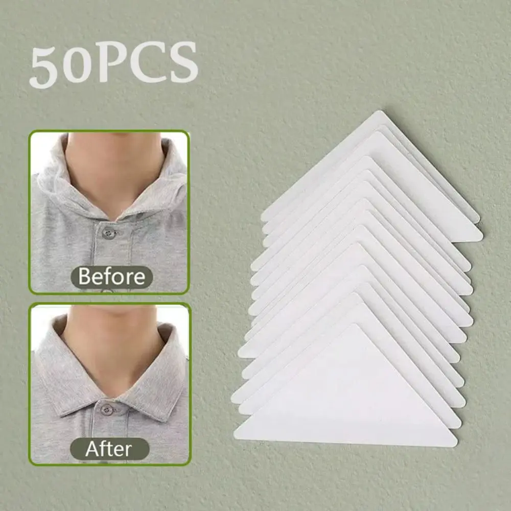 

50PCS Home PVC Collar Fixed Pads Invisible Self Adhesive Shirt Collar Support Anti-roll Shirt Styling Tape Women Men