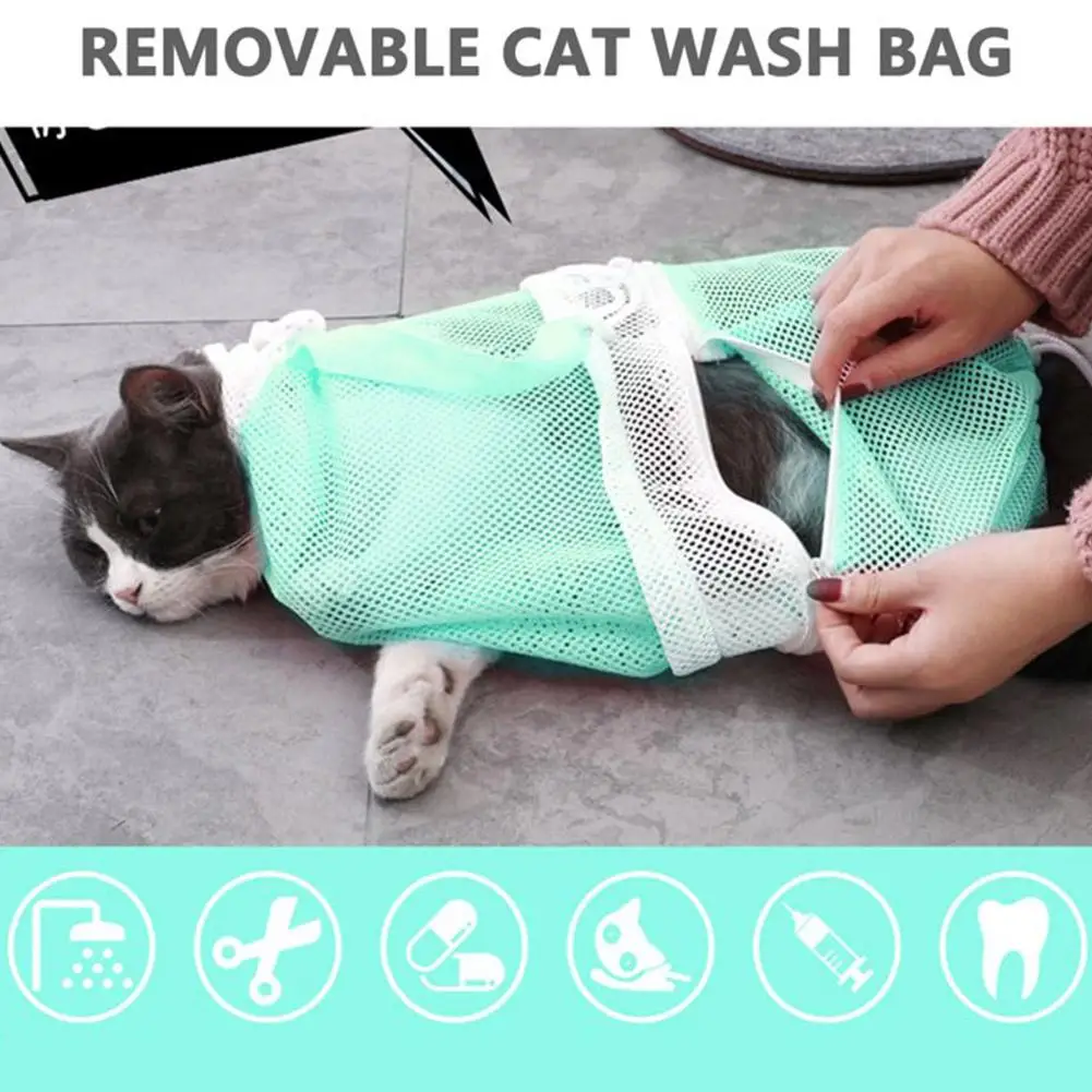 Cats Grooming Bag Breathable Mesh Cat Bathing Washing Bag Restraint Multi-purpose For Nail Cutting Beauty Medication Feeding