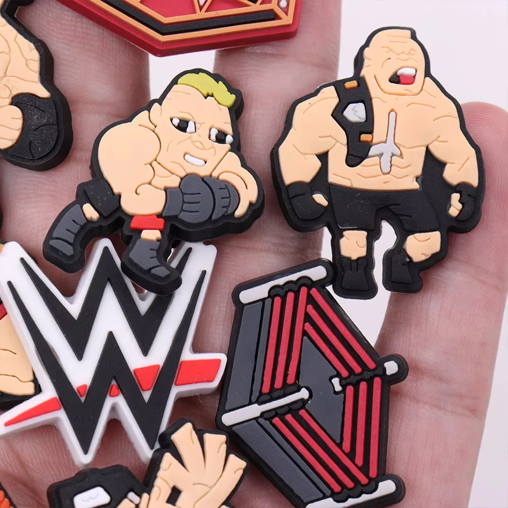 1-12PCS PVC Mix boxing Shoe Charms Cartoon Wrestle Garden Shoes Ornaments Wristbands Decorations Slipper Accessories Xmas Gifts