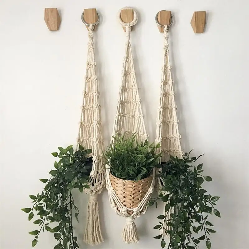 Macrame roślina do powieszenia na ścianie uchwyt styl boho sadzarka bawełna ręcznie tkane doniczka torba z siateczką do wystroju domu lalka