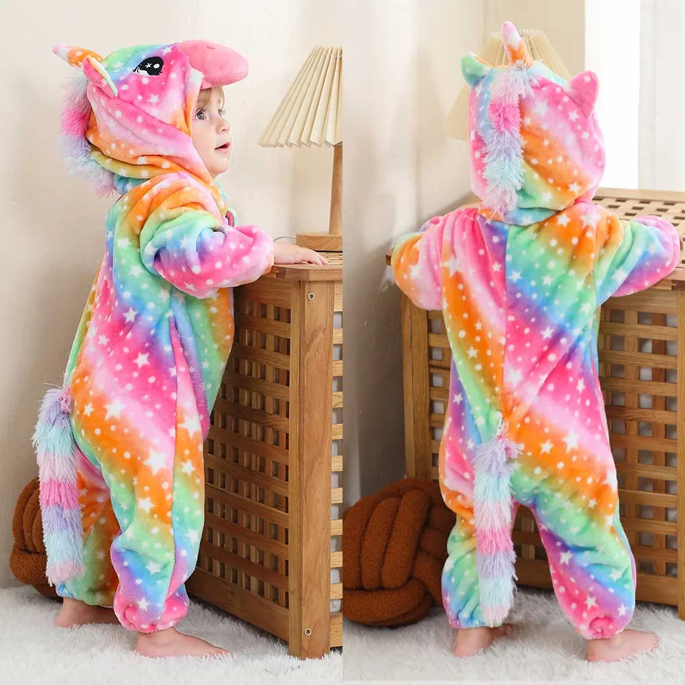 Baby Cute Animal Kigurumi Pajamas Toddler Boys Girls Rabbit Fox Dinosaur Onesies Winter 0-4Yrs Infant Clothes Soft Warm Bodysuit