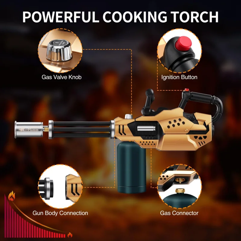 Powerful propane torch with adjustable flame, suitable camping, barbecuing, and welding (gas canister not included).