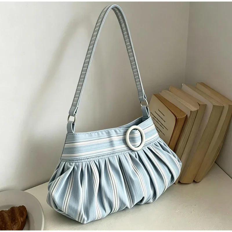 Gestreifte, gepunktete, plissierte Umhängetasche, koreanische süße, niedliche Damen-Umhängetasche, lässige Pendler-Geldbörse, leichte Handtasche – Detail 6