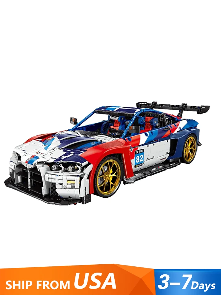 Klemmbausteine 4556-teiliger Technik-Bausatz M4 Leistungsstarker Sportwagen MOC JD040 High-Tech Rennwagen Montagemodell Bausteine Spielzeug Geschenk für Erwachsene