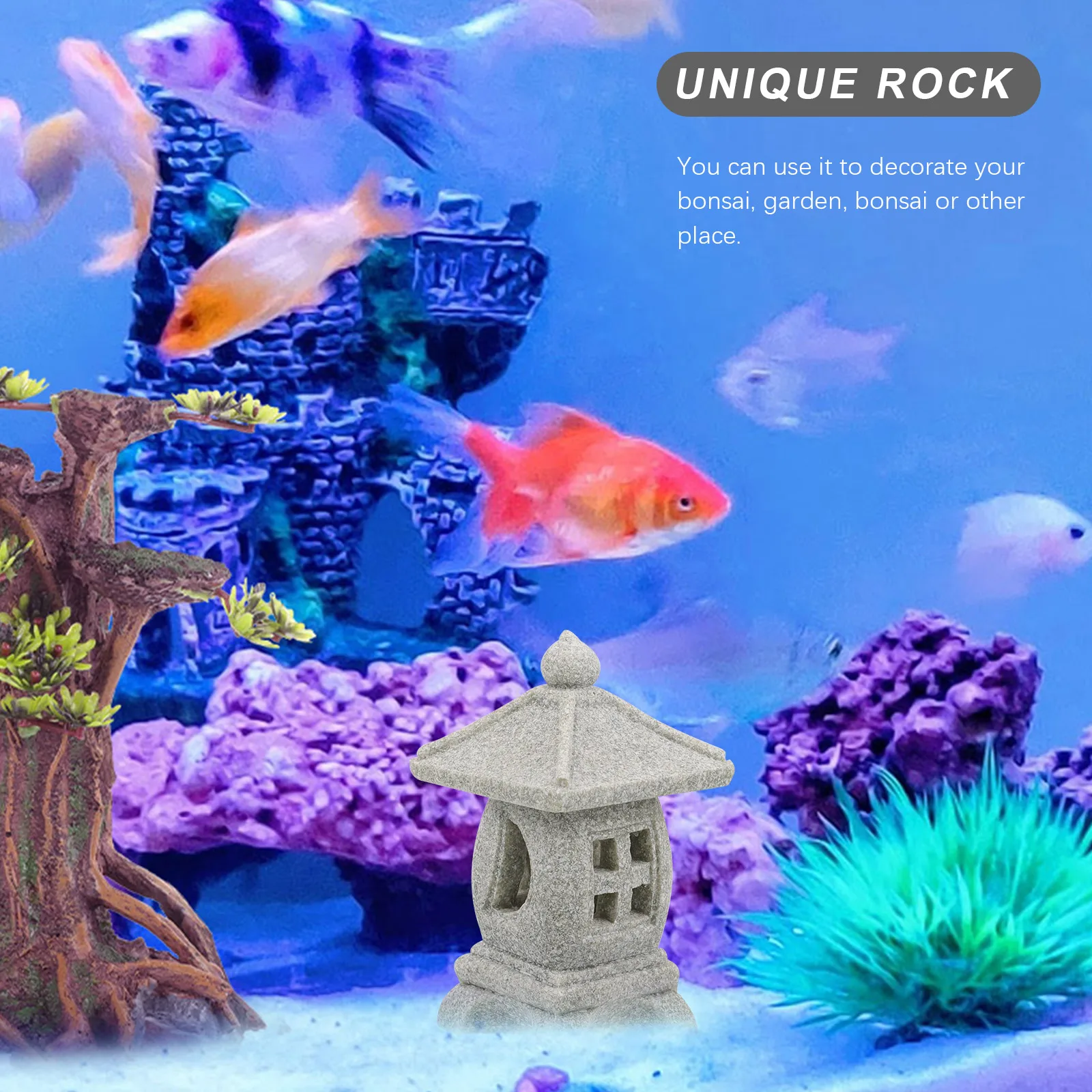 Stone Lantern Decor Miniature Pavilion Resin Garden Yard Balcony Decoration Micro Landscape For Bonsai Mini Accessory