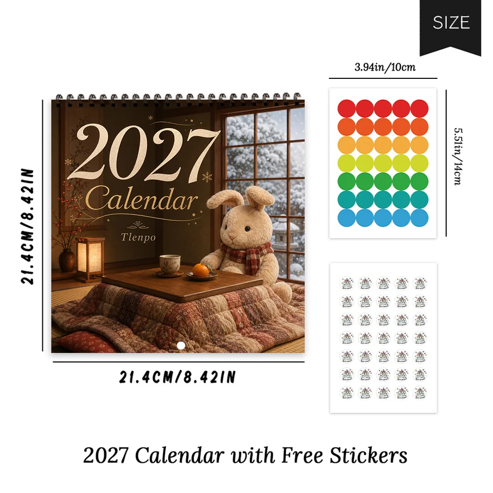 1pc 2027 Japanese Plush Rabbit Wall Calendar,12‑Month Planner,Gift For Back‑to‑School,Christmas,New Year,Free Stickers Included