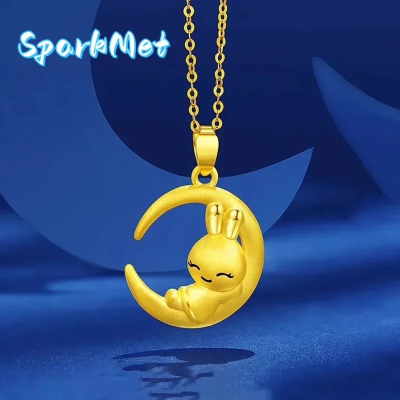 

Christmas 24K Yellow Gold Moon Rabbit Star Rabbit Necklace, 9999 Real Gold White Rabbit Pendant Temperament Light Luxury Elegant