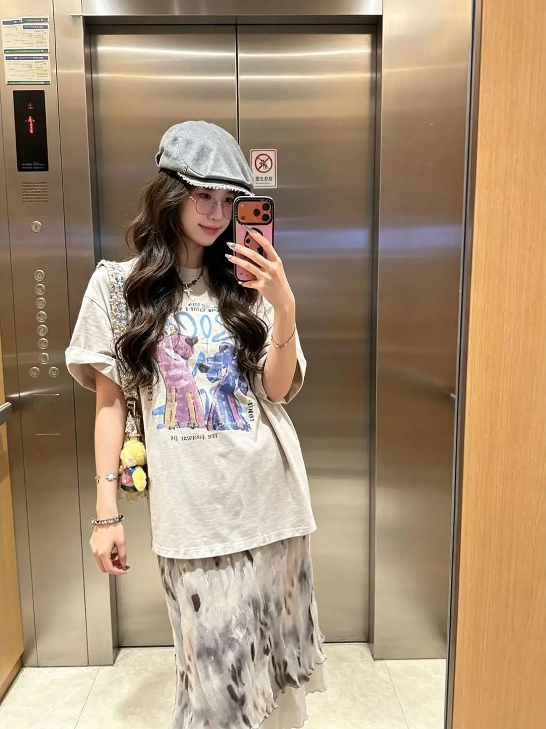 Summer Casual Fun Women's Cartoon Dog Print T-shirt Pleated Asymmetrical Skirt Set Cute Style Short Sleeve Top Bottoms Combo