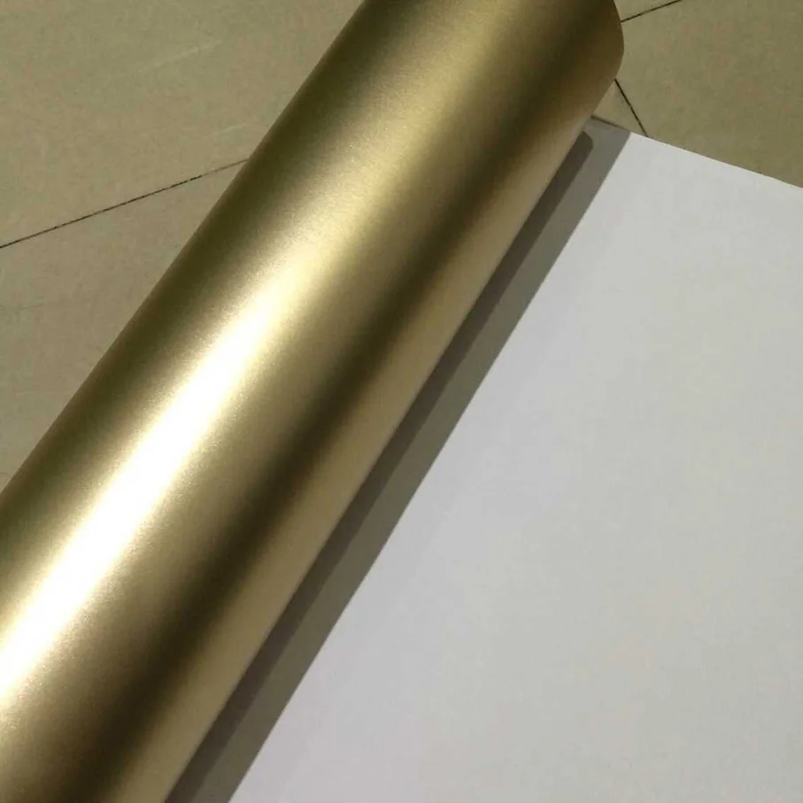 

10/20/30/40/50/60x152CM/Lot Champagne Gold Satin Matte Chrome Vinyl Car Wrap Film Sticker Bubble Free Car Styling by free Ship