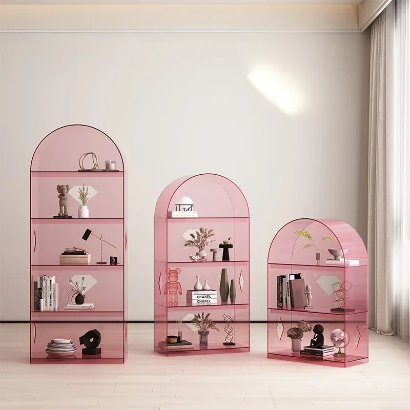 Acrylic bookshelves, arched shelves, living room, creative floor-to-ceiling, multi-storey display shelves