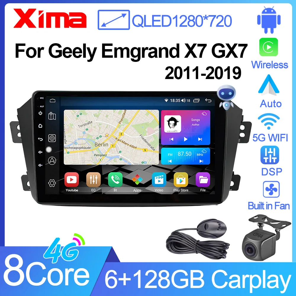 XIMA XV6 Pro Android 12 Car Radio For Geely Emgrand X7 GX7 EX7 2011 - 2019 CarPlay Android Auto GPS multimedia Stereo 2 din 2din