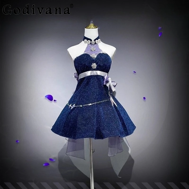 

Party Cosplay Dress Outfit for Women Goddess of Victory Collaboration Cosplay Costume Dress Female Blue Banquet Christmas Dress