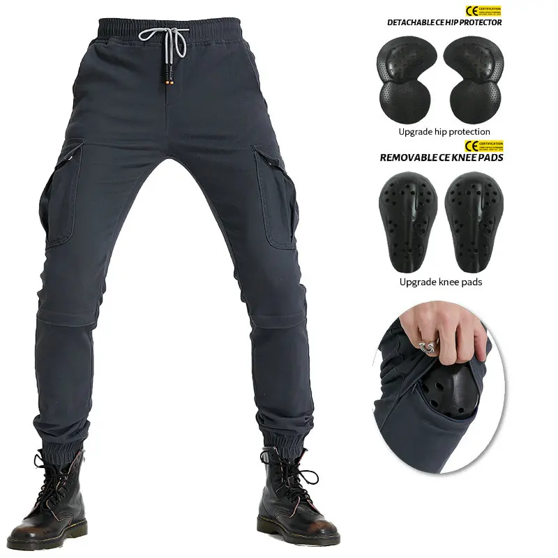 VOLERO New Motorcycle Riding Pants Jeans Casual Multi-pocket Small Foot Belt Protection Wear-resistant Men and Women Spring