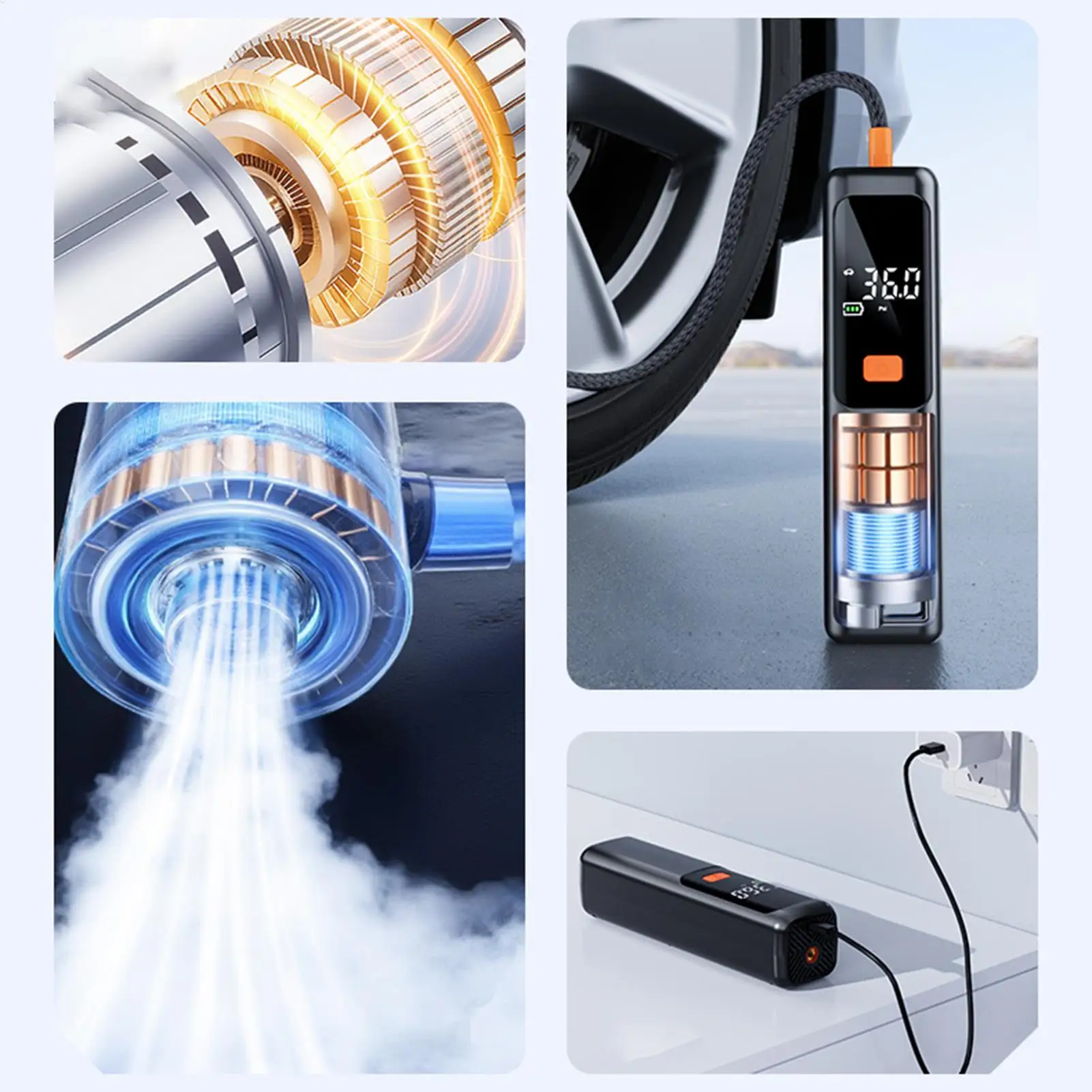 

Портативный воздушный компрессор, автомобильный беспроводной велосипедный воздушный насос для шин, аксессуары для электромобилей для пикапов, седанов, мотоциклов, грузовиков