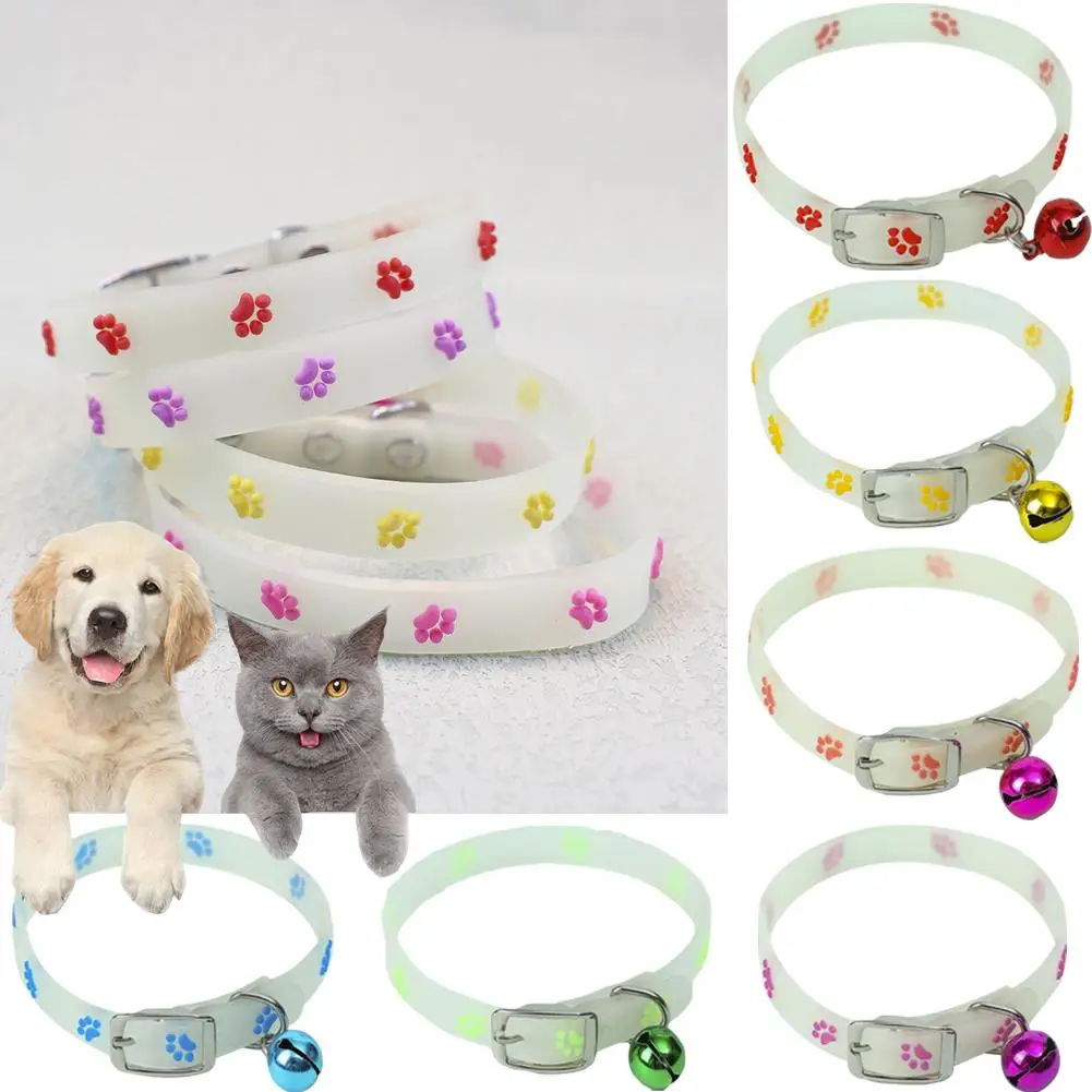 

Luminous Cat Necklace Glowing Small Dog Cat Collar Fluorescent Collar Cat Pet Silicone Neck Accessories Bell Anti-Loss Cat T6L3