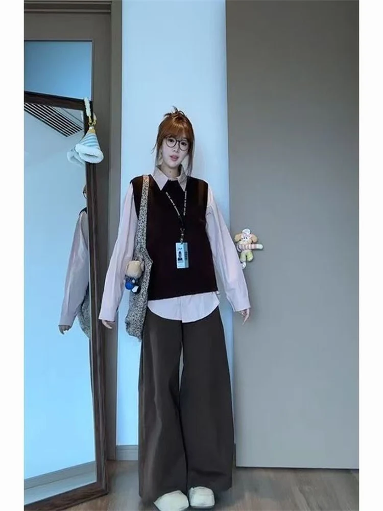 

Вязаный жилет Sweet Coffee, розовый длинный жилет Sve irt, женский модный комплект, осенний повседневный комплект, полиэфирная ткань стандартного кроя