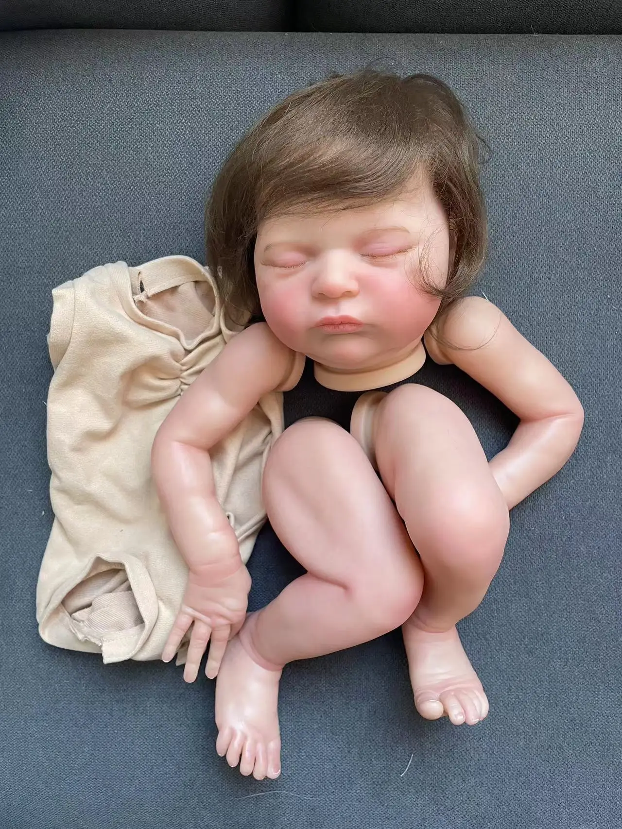 

19'' Laura Sleeping Reborn Doll Kits Lifelike Soft Touch Already Painted Multiple Layers Painting Doll Parts Hand Root Hair