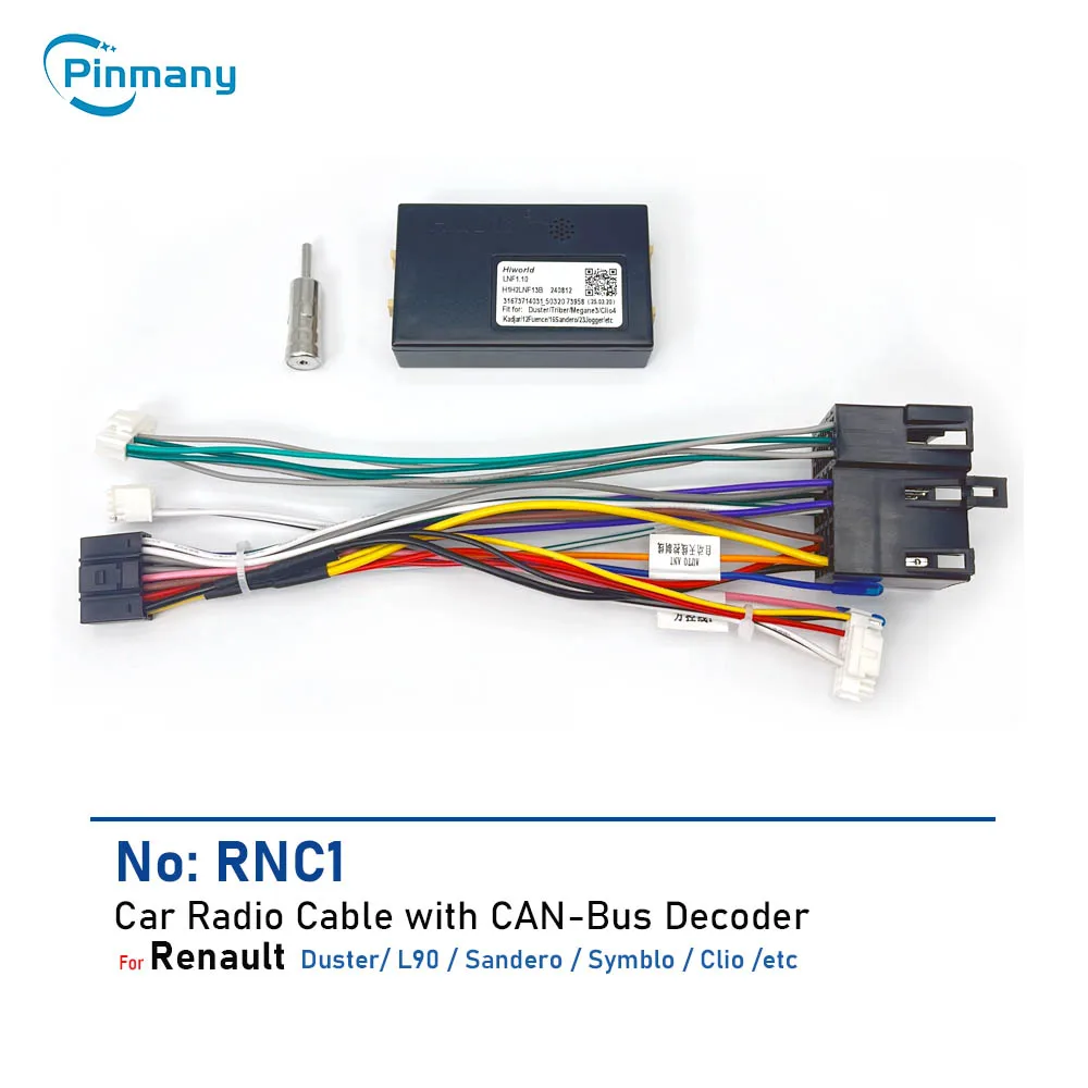 

Кабель для автомобильной магнитолы Pinmany RNC1, 16-контактный, с адаптером питания и декодером CAN Bus для Renault Clio, Symbol, Duster, L90, Sandero